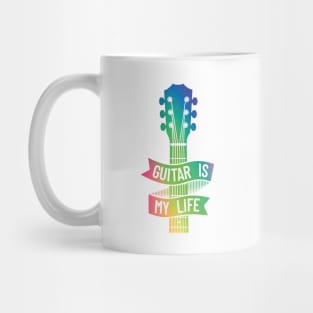 Guitar is My Life Acoustic Guitar Headstock Colorful Theme Mug